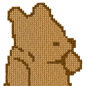 Op de afbeelding: Gepixeleerde illustratie van een handgebaar, in bruintinten. De afbeelding is opgebouwd uit kleine, vierkante pixels, waardoor het een textuur krijgt. De hand staat tegen een witte achtergrond.