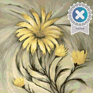 Wild Yellow Daisy Cross Stitch Pattern Inc Full Pattern Keeper File, schilderij van Jan Haskins + foto: grote complexe digitale kaart 220 x 300