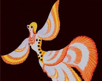 Erte Flying Fish I Cross Stitch Design on Black Material, Includes Pattern Keeper File + Digital Download Chart + Photo