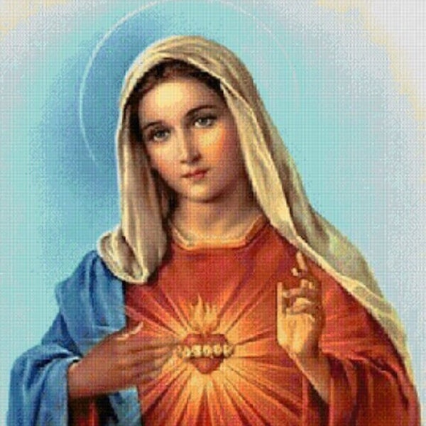 The Madonna Virgin Mary Immaculate Heart of Mary Cross Stitch Pattern - Includes Pattern Keeper File - Large Digital Download Chart