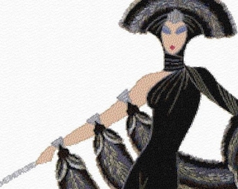 Erte Art Deco Lady with Greyhound Cross Stitch Pattern (Digital Download)