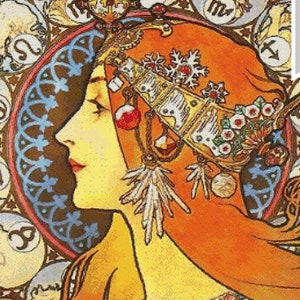 Art Nouveau Mucha Zodiac Woman Cross Stitch Pattern (Pattern Keeper File)