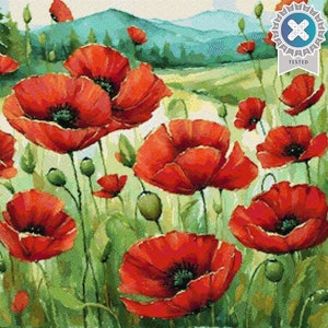 Field of Wild Red Poppies Cross Stitch Pattern, Inc. Volledige patroonbewaarder bestand volledige dekking, grote gedetailleerde digitale downloadkaart 300 x 300