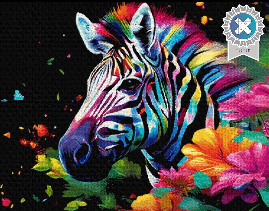 Rainbow Zebra Cross Stitch Pattern: Black Fabric, Full Pattern Keeper ...