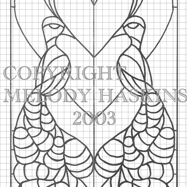 PEACOCKS Stained Glass Pattern, Window Pattern of PEACOCKS and HEART for Copper Foil and Stained Glass