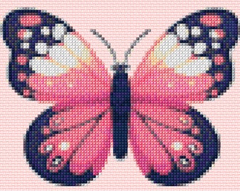 Cute Butterfly Cross Stitch Design - Stitched on Pink - 85 x 70 stitches - Inc Full Pattern Keeper File + Digital Download Design Chart