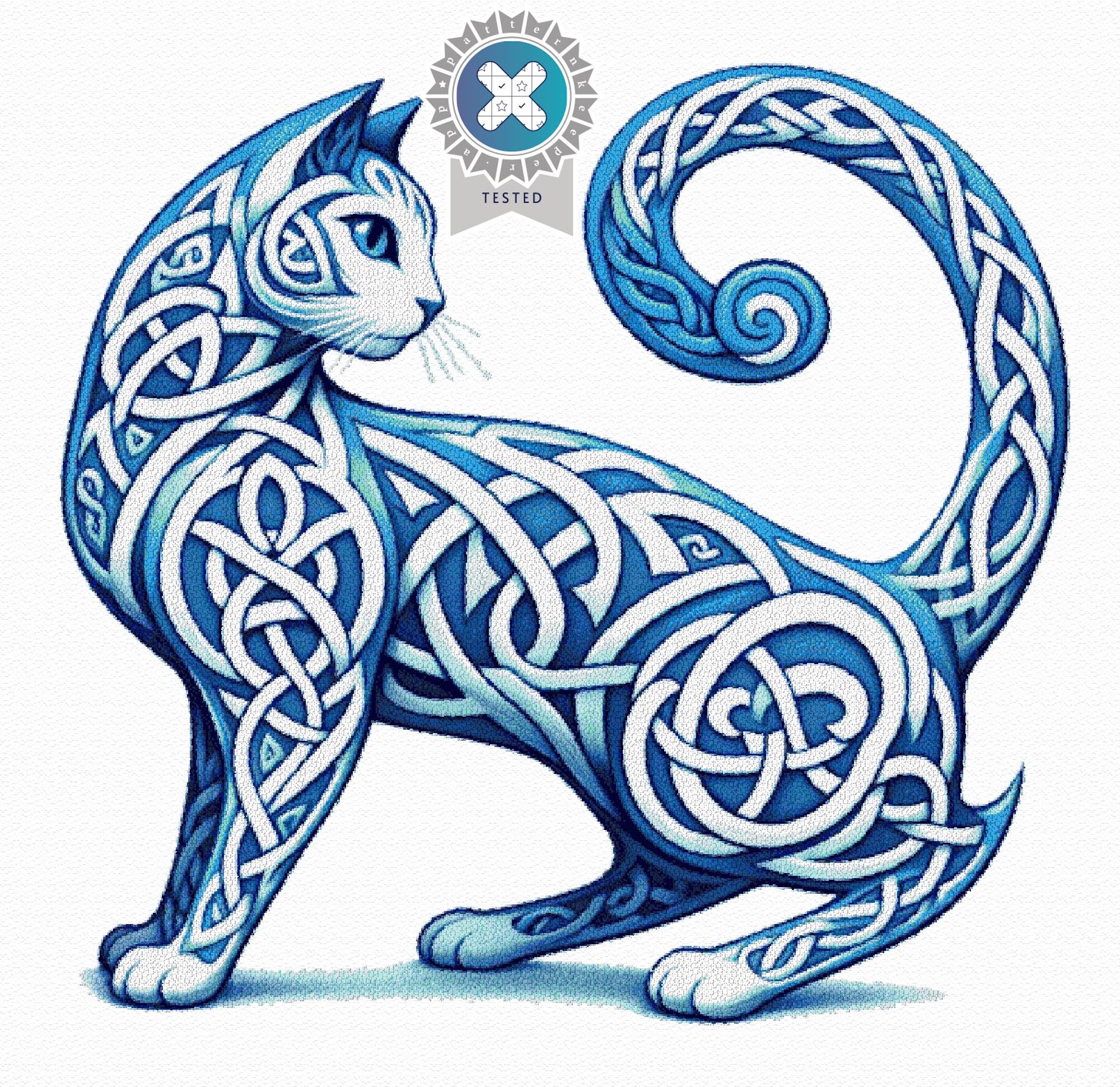 Celtic Delft Blue Cat Cross Stitch Cross Stitch Large Design Chart Includes Full Pattern Keeper File + Digital Download Chart