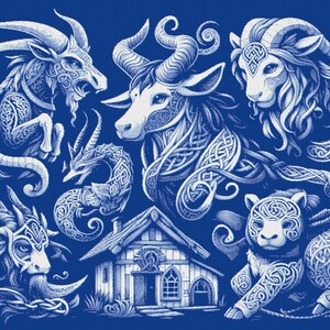 Delft Blue Celtic Fantasy Animalia auf Blau Material Kreuzstichmuster - inkl Full Pattern keeper Datei SEHR große detaillierte Download-Charts