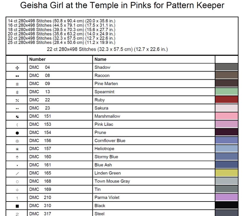Geisha Numbers Graph Geisha Girl Temple Cross Stitch Pattern: Smaller Detailed Full Coverage ...