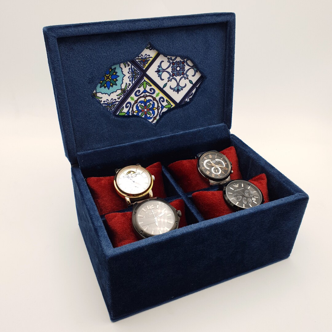 Watch Box for Men Blue Velvet Watch Display Watch Organizer Etsy