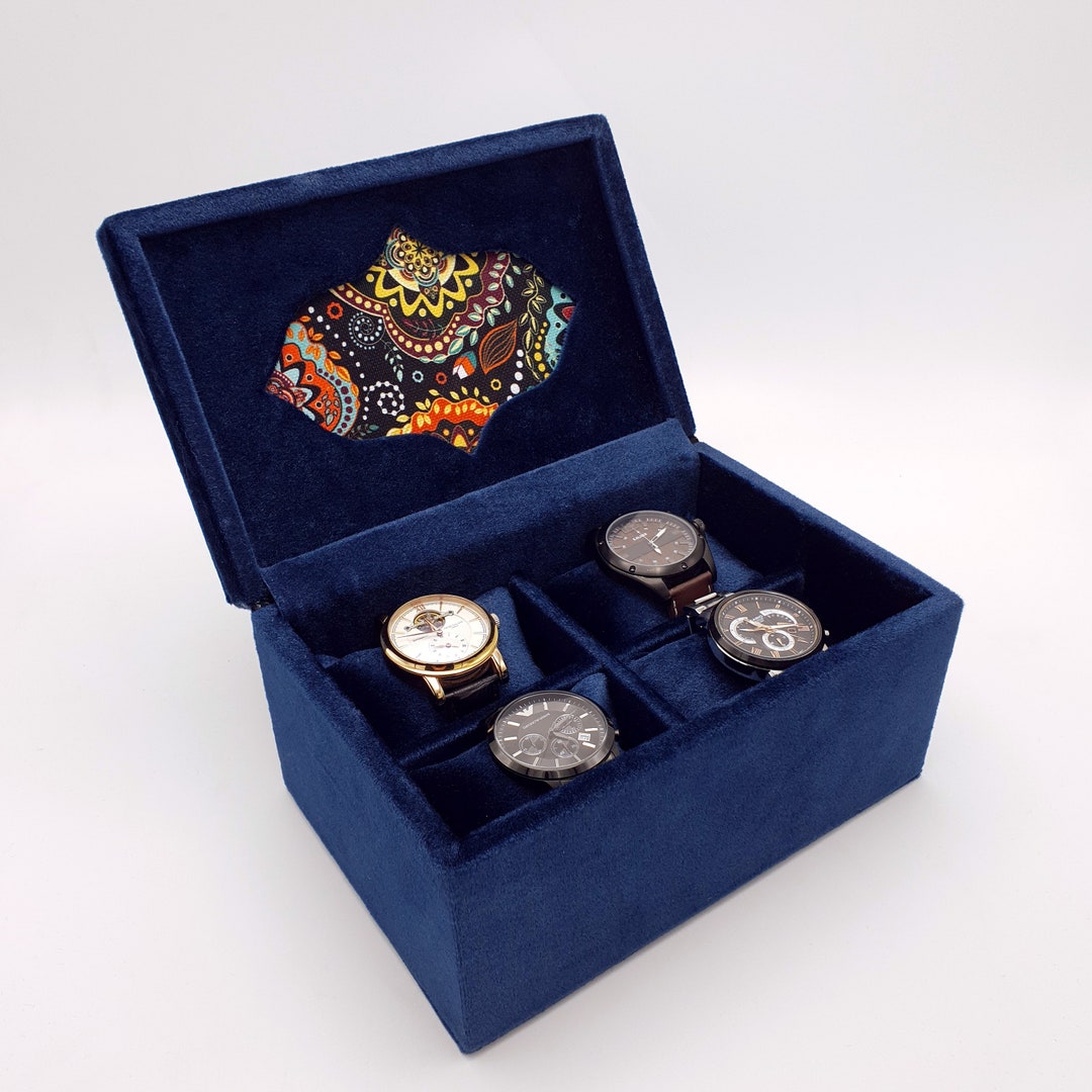Watch Box for Men Blue Velvet Watch Display Watch Organizer Etsy