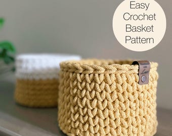 Easy Crochet Basket Pattern (PDF) | Instant Download | Basket with Wooden Base