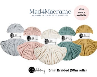Bobbiny’s 5mm Braided Cord | 164ft/ 50m | Recycled Cotton for Macrame and Crochet