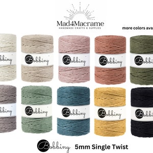 BOBBINY 5mm macrame cord, single twist, cotton cord, 100m/108yds