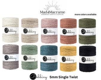 BOBBINY 5mm macrame cord, single twist, cotton cord, 100m/108yds