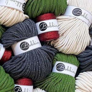 Bobbiny’s New Shiny Collection, Natural, Moss, Charcoal, Macrame Cord and Crochet Yarn