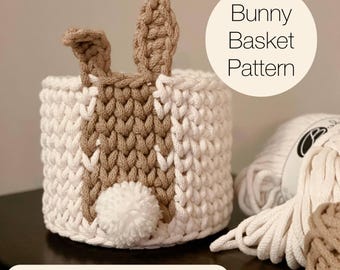 Crochet Bunny Basket PDF Pattern, DIY Easter Basket