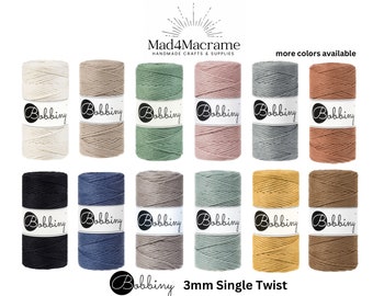 BOBBINY 3mm macrame cord, single twist, cotton cord