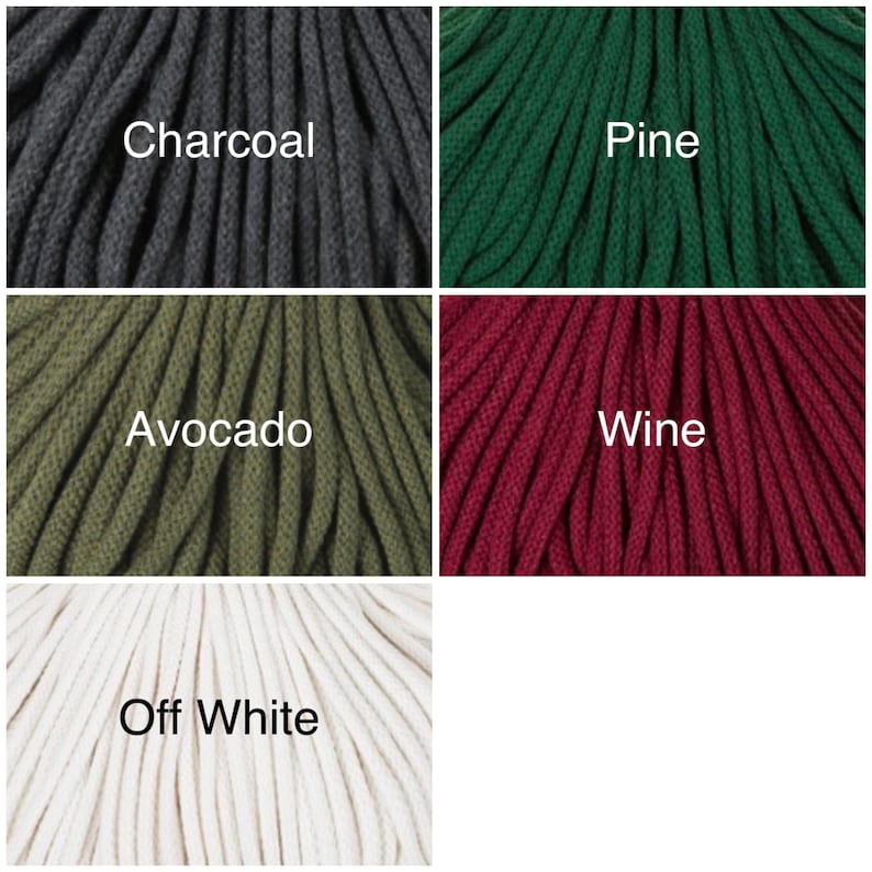 Puede incluir: Cinco carretes de cord&oacute;n de algod&oacute;n en diferentes colores: carb&oacute;n, verde pino, verde aguacate, vino tinto y blanco roto.