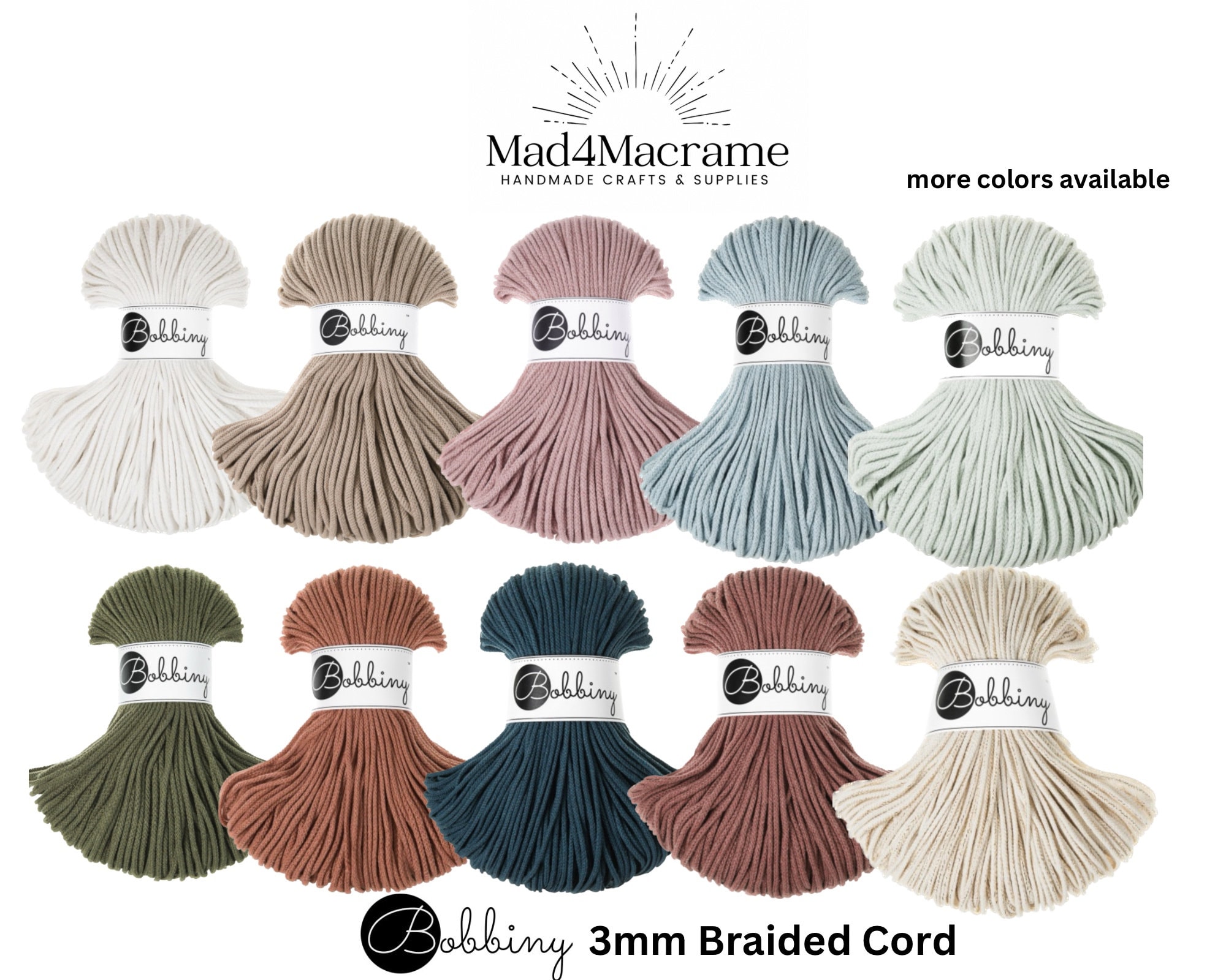 Bobbiny 3mm braided cord, cotton cord, macrame cord, knitting, crochet,…