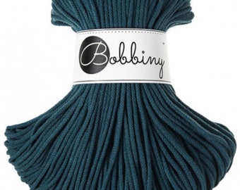 BOBBINY Peacock Blue 3mm braided cord, macrame, crochet, and knitting supplies, 108 yds