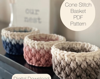 Patroon gehaakt mandje (pdf) | Direct downloaden | een houten basis en kegelsteek gebruiken