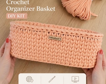 Crochet Organizer Basket DIY Kit, All Inclusive Easy Storage Basket Kit