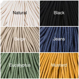 May include: Six spools of cotton cord in different colors: natural, black, beige, jeans, eucalyptus, and mustard.