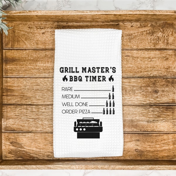 Men's Kitchen Towel | Grill Master BBQ Beer Timer | Hand Towel | Gift for Him | Father's Day Gift | Kitchen Decor | Housewarming