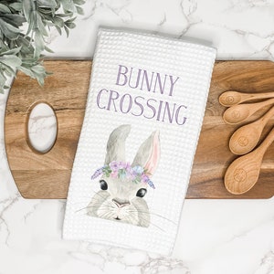 Easter Kitchen Towel | Cute Easter Bunny | Bunny Crossing | Floral | Easter Decor | Farmhouse | Hand Towel | Dish Towel | Tea Towel | Gift