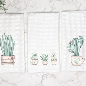 Cactus and Succulent Kitchen Tea Towel | Farmhouse Plant Decor | Gift for Housewarming, Hostess, Wedding | Bundle Summer Hand & Dish Towels