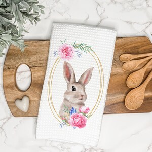 Easter Kitchen Towel | Cute Easter Bunny | Floral | Wreath | Easter Decor | Farmhouse Decor | Hand Towel | Dish Towel | Tea Towel | Gift