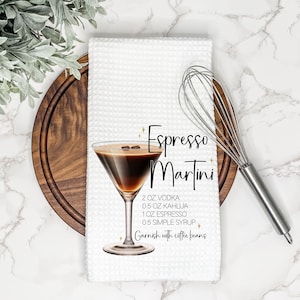 Espresso Martini Cocktail Recipe | Kitchen Tea Towel | Gift for Housewarming or Hostess | Wet Bar Decor | Mixed Drink Sign