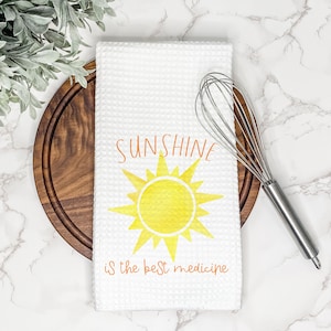 Summer Kitchen Towel | Bright Yellow Sun | Summer Decor | Kitchen Decor | Tea Towel | Dish Towel | Hand Towel | Gift