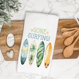 Gone Surfing | Summer Kitchen Towel | Summer Decor | Surf Boards | Tea Towel | Hand Towel | Dish Towel | Lake House | Beach House
