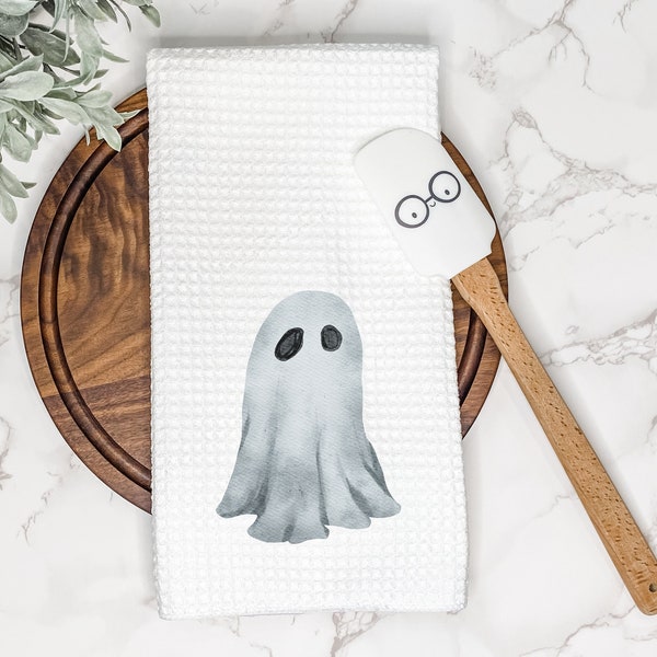 Cute Ghost Kitchen Tea Towel | Halloween Gift for Hostess or Housewarming Party | Fall Farmhouse Hand/Dish Towel | Fun AirBnb Home Decor