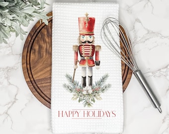 Nutcracker Christmas Kitchen Tea Towel | Happy Holidays | Gift for Hostess, Housewarming | Winter Decor | Hand Towel