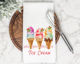 Summer Kitchen Towel | All You Need Is Ice Cream | Summer Decor | Tea Towel | Hand Towel | Dish Towel | Ice Cream Decor | Hostess Gift