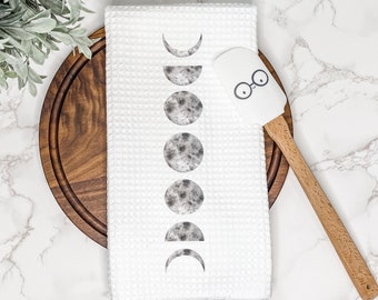 Moon Phases Kitchen Tea Towel | Cute Halloween Decor | Halloween Gift for Hostess/Housewarming Party | Hand/Dish Towel