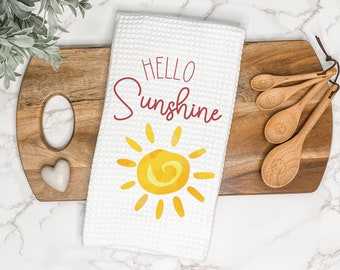 Summer Kitchen Towel | Hello Sunshine | Hello Summer | Sun | Summer Decor | Tea Towel | Hand Towel | Dish Towel | Airbnb Decor | Spring Deco