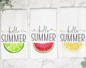 Hello Summer | Summer Kitchen Towel | Summer Decor | Lime | Lemon | Watermelon | Tea Towel | Hand Towel | Dish Towel | Beach House