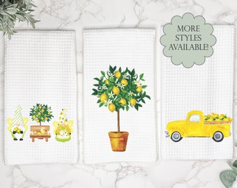 Farmhouse Kitchen Towel | Lemon Decor | Lemon Tree | Gnome Decor | Kitchen Decor | Hand Towel | Dish Towel | Tea Towel | Spring Decor | Set