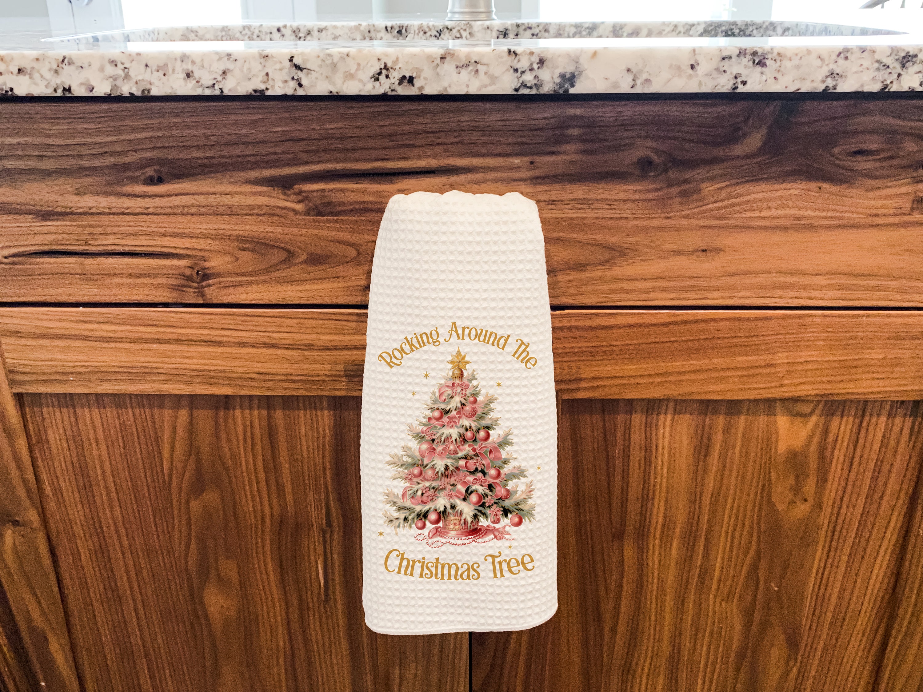 Christmas Tree Kitchen Tea Towel | Rocking Around the Christmas Tree | Christmas Decor | Gift for Hostess | Winter Hand Towel