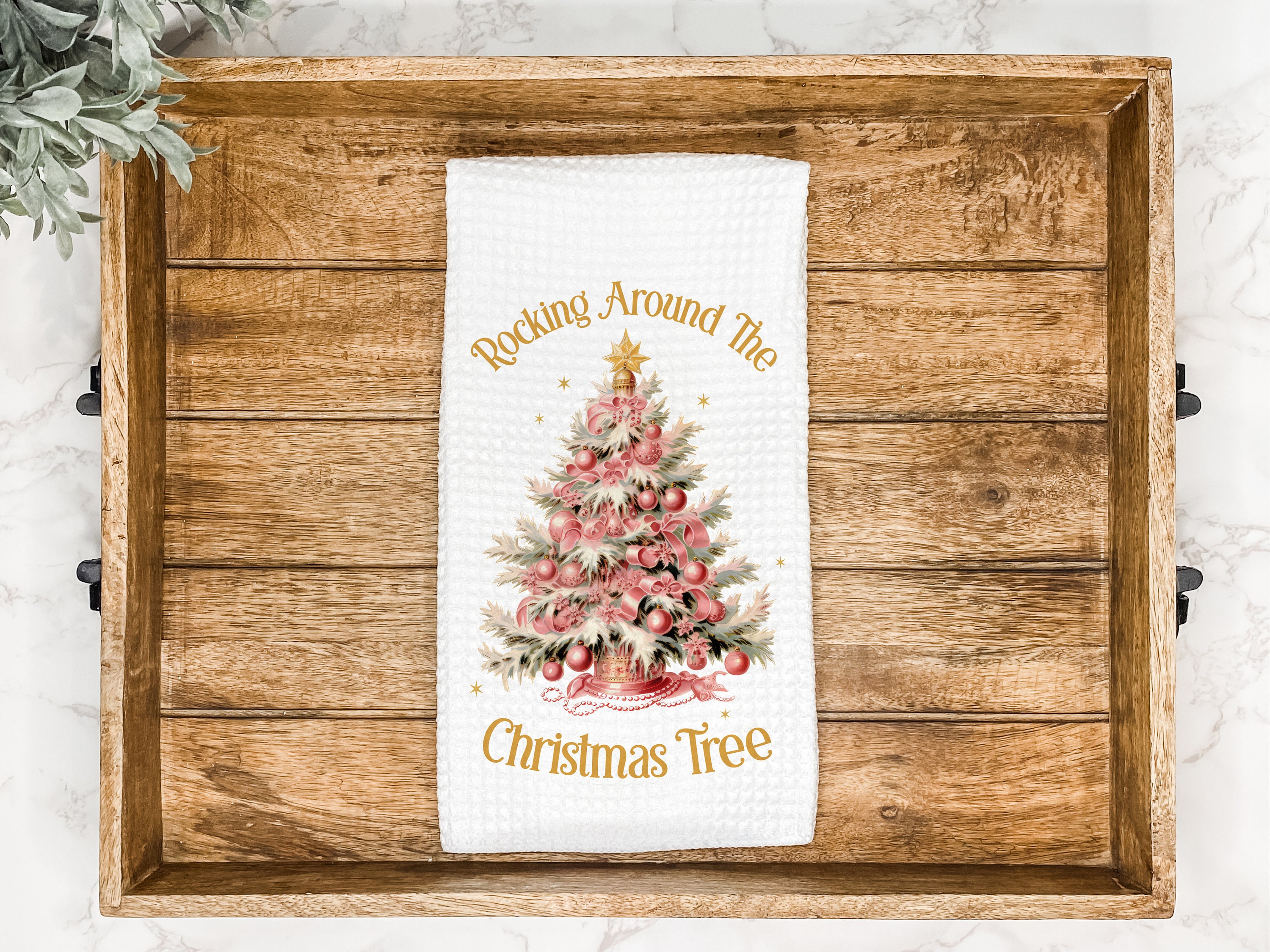 Christmas Tree Kitchen Tea Towel | Rocking Around the Christmas Tree | Christmas Decor | Gift for Hostess | Winter Hand Towel
