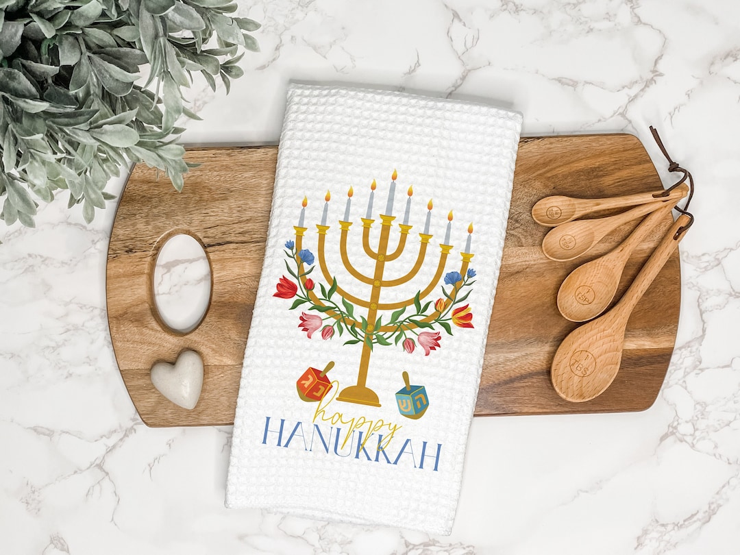 Happy Hanukkah Kitchen Tea Towel Hanukkah Menorah Hanukkah Decor Gift