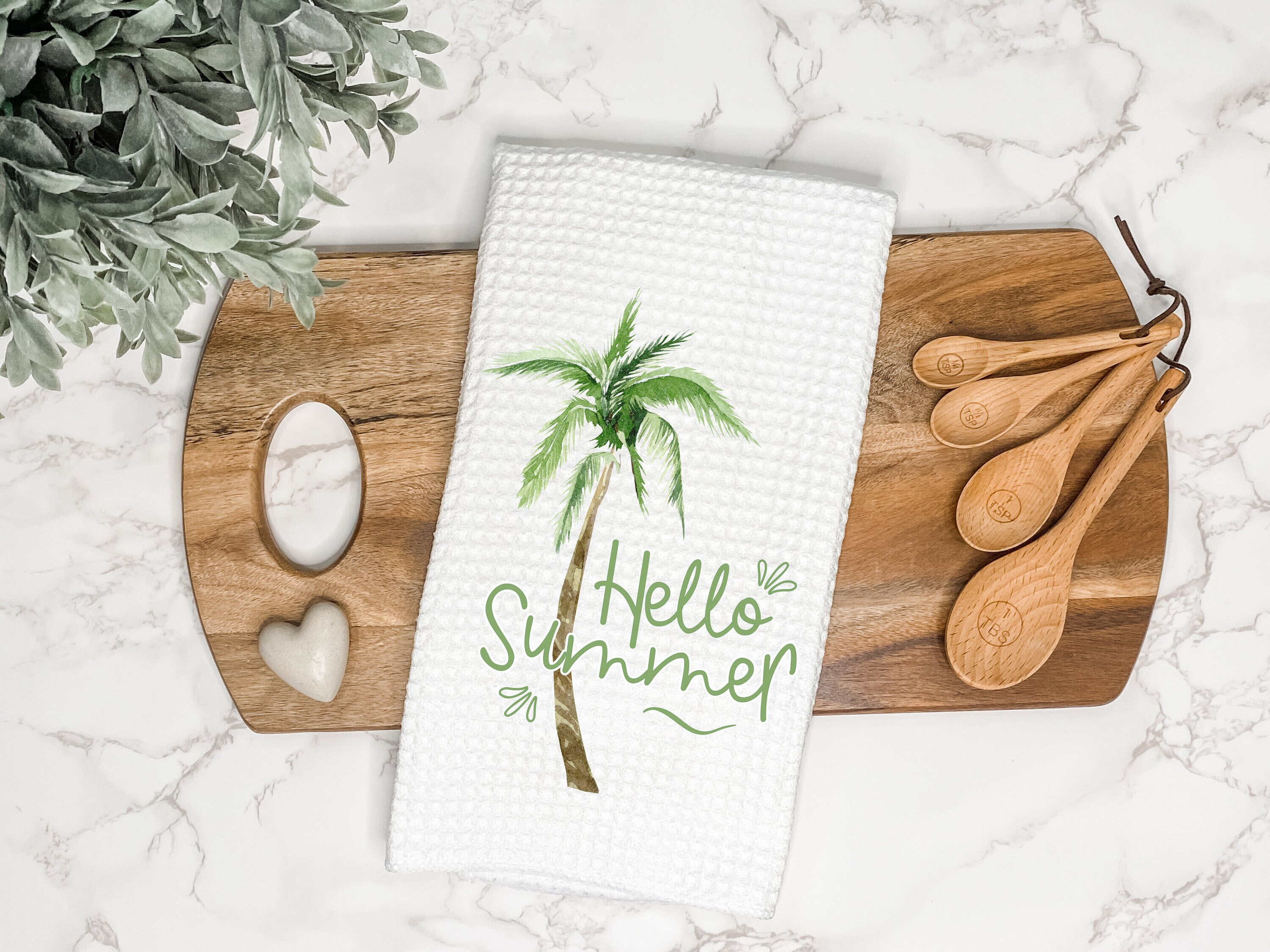 Summer Kitchen Towel | Hello Summer | Palm Trees | Summer Decor | Tea Towel | Hand Towel | Dish Towel | Beach | Lake House | Airbnb Decor