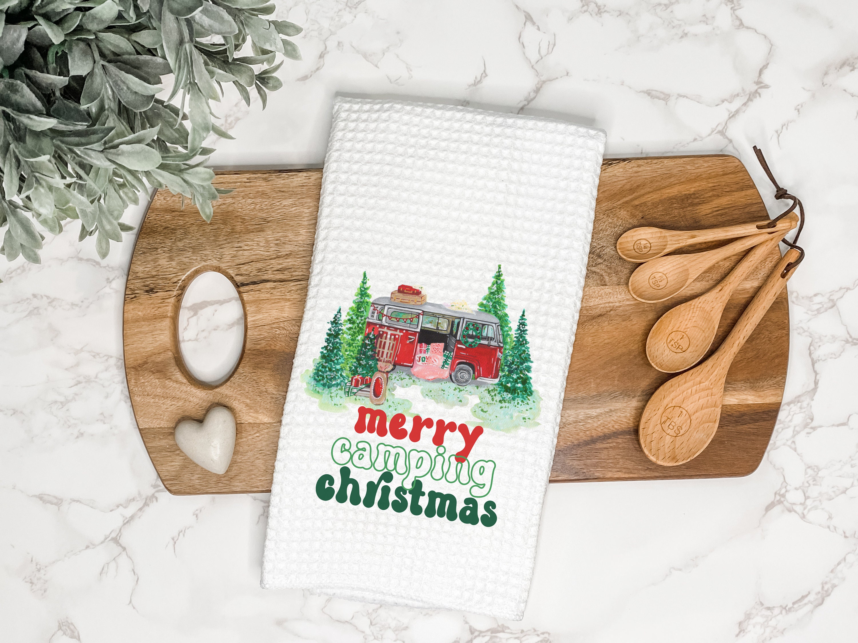 Merry Christmas Camping Dish Towel, Kitchen Decor