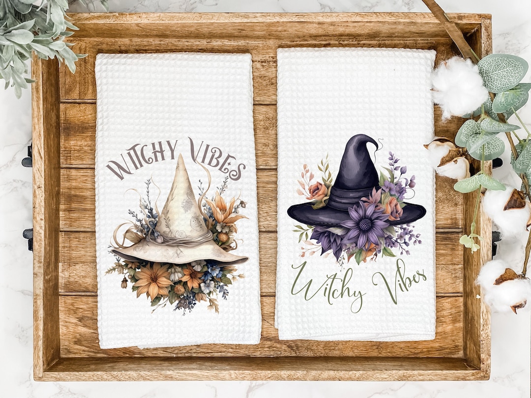 Witch Hat Kitchen Tea Towel | Witchy Vibes | Halloween Decor | Halloween Hand Towel | Gift for ...
