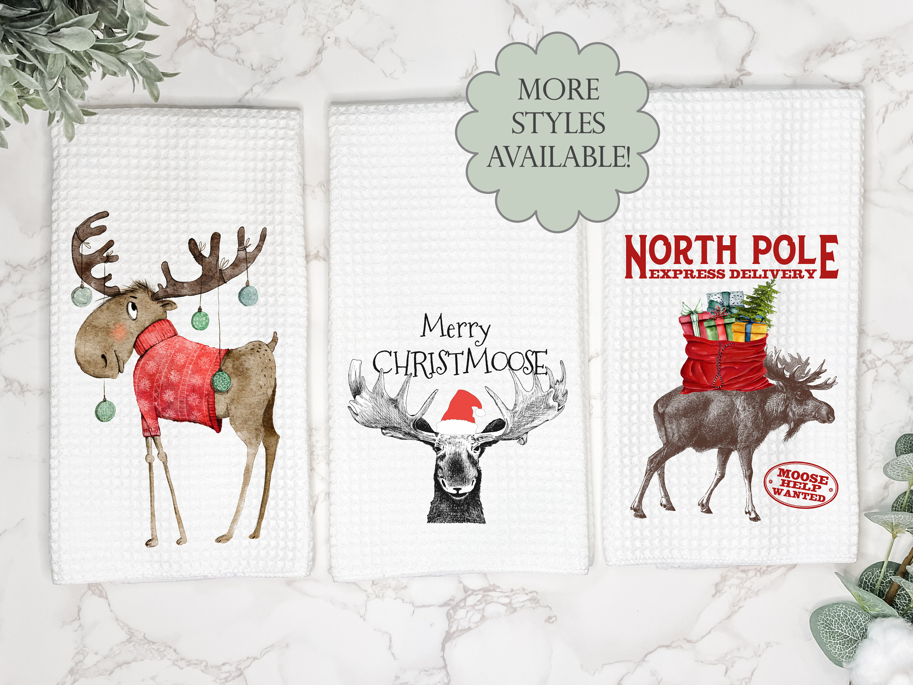 Christmas Moose Tea Towel - Holiday Wreath Flour Sack Towel - Cute Chr –  Running Frog Studio