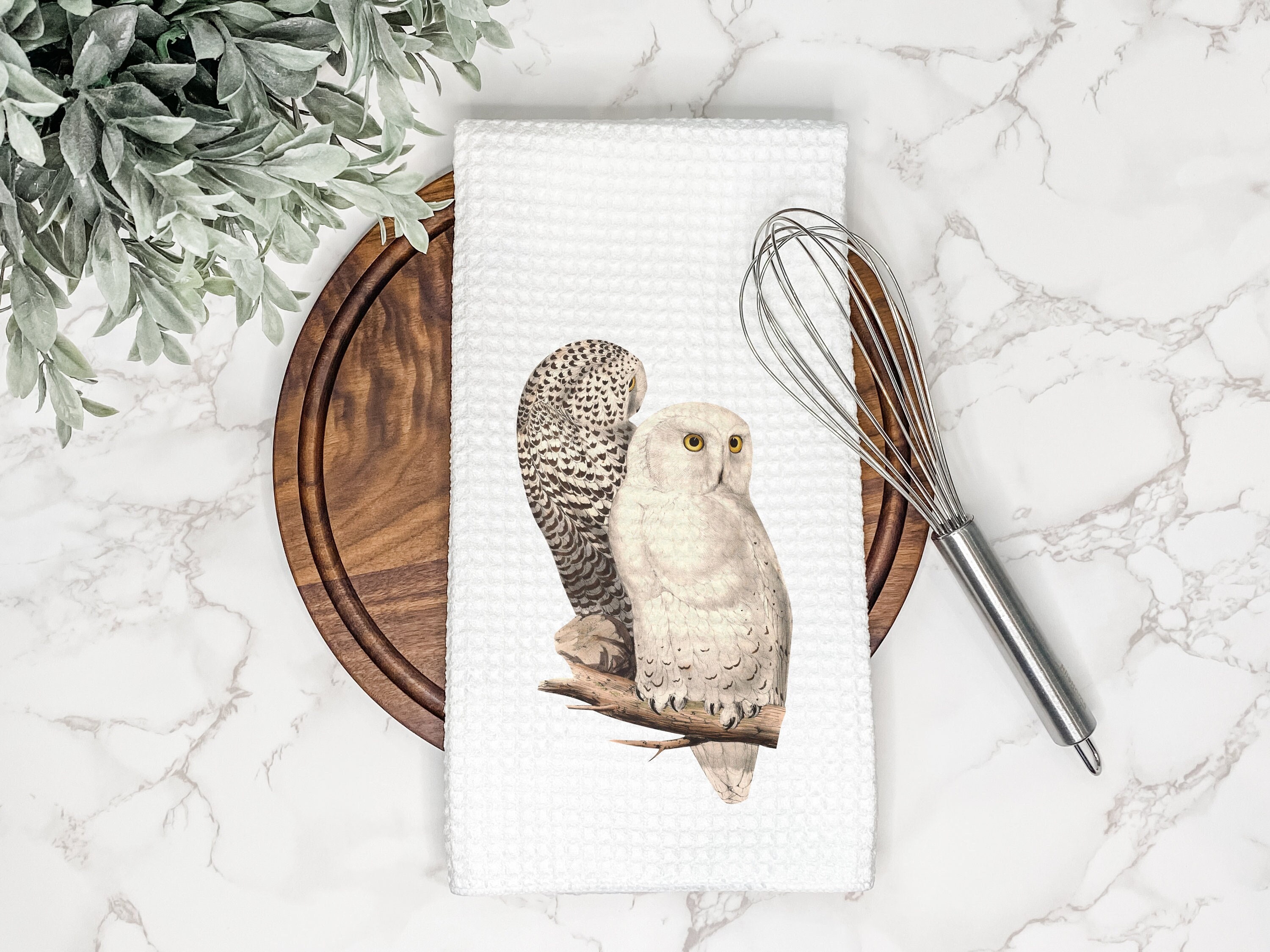 Kitchen Towels Set of 3 dish hand Owls On Tree Branches And Solid